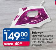 Safeway 1600 Watt Ceramic Steam & Spray Iron With Stainless Steel Soleplate-Each