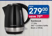 Kambrook 1.7Ltr 360 Degree Cordless Kettle Black Or White-Each