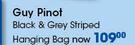 Guy Pinot Black & Grey Striped Hanging Bag-Each