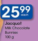 Jacquat Milk Chocolate Bunnies-100g Each