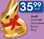 Lindt Gold Milk Chocolate Bunny-50g Each