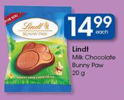 Lindt Milk Chocolate Bunny Paw-20g Each 