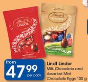 Lindt Lindor Milk Chocolate And Assorted Mini Chocolate Eggs-100g Per Pack