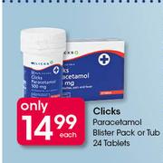Clicks Paracetamol Blister Pack Or Tub 24 Tablets-Each