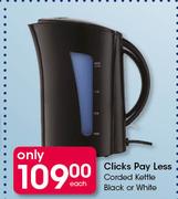 Clicks Pay Less Corded Kettle Black Or White-Each