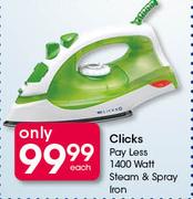Clicks Pay Less 1400 Watt Steam & Spray Iron-Each