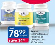 Revite Evening Primrose, Flax Seed Or Omega-3 Oils-90 Capsules Per Pack