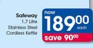 Safeway 1.7Litre Stainless Steel Cordless Kettle Each