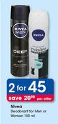 Nivea Deodorant For Men Or Woman-2x150ml Per Offer