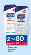 Sanex Men Body Wash-2x500ml Per Offer