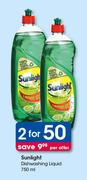Sunlight Dishwashing Liquid-2x750ml Per Offer