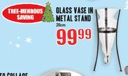 Glass Vase In Metal Stand-28cm