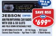 Jebson AM/FM/MP3/WMA Car Radio With USB/SD Slots & Fold Down Detachable Face