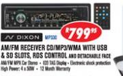 N Dixon AM/FM Receiver CD/MP3/WMA With USB & SD Slots,RDS Control