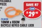10mmx65cm Bicycle Keyed Cable Lock