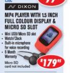 N Dixon MP4 Player with 1.5 Inch Full Colour Display & Micro SD Slot