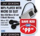 Dixon MP3 Player with Micro SD Slot