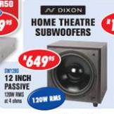 N Dixon Passive Home Theatre Subwooers-12 Inch