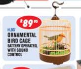 Ornamental Bird Cage Battery Operated With Sound Control-Each