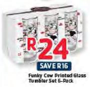 Funky Cow Printed Glass Tumbler Set 6 Pack