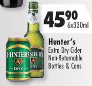 Hunter's Extra Dry Cider Non-Returnable Bottles & Cans-6 x 330ml