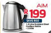 AIM 1.8L 2200W Stainless Steel Cordless Kettle