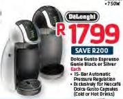 Delonghi Doice Gusto Espresso Genie Black Or Silver-Each