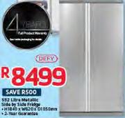 Defy 582L Metallic Side By Side Fridge