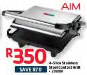 AIM 4 Slice Stainless Steel Contact Grill 2000W