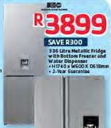 KIC 336L Metallic Fridge With Bottom Freezer And Water Dispenser
