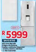 Defy 363L Metallic Fridge With Bottom Freezer And Water Dispenser