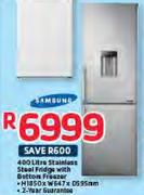 Samsung 400L Stainless Steel Fridge With Bottom Freezer