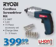 Ryobi Cordless Screwdriver Kit CS-360T-Per Set