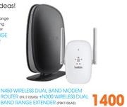 Belkin N450 Wireless Dual Band Modem Router(F9J1105AS)+ Wireless Dual Band Range Extender(F9K1106AS)