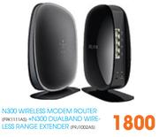 Belkin N300 Wireless Modem Router(F9K1111As)+ N300 Dual Band Wireless Range Extender(F9J1002AS)