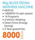 LG 9kg Silver Steam Washing Machine (F1480FDS5)-Each