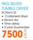 LG 9kg Silver Tumble Dryer (RC9041C3Z)-Each