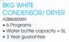 Whirlpool 8KG White Condensor / Dryer (AZB8680WH)