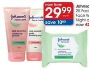Johnson's Daily Essentials 25 Facial Wipes or Face Wash-each