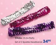 Clicks Oh-So-Pretty Set Of 3 Sparkle Headbands
