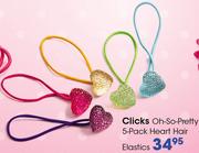 Clicks Oh-So-Pretty 5-Pack Heart Hair Elastics-Each