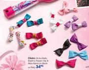 Clicks Oh-So-Pretty Elastics,Flower Clip & Alice Band(In Black Or Pink)-Each