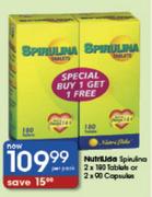 NutriLida Spirulina-2 x 180 Tablets or 2 x 90 Capsules-Per Pack