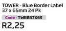 Tower Blue Border Label 24PK 37 x 65mm (TWBB37X65)