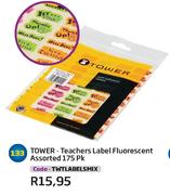 Tower-Teachers Label Fluorescent Assorted 175PK (TWTLABELSMIX)