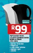 PnP Counter Point 1.7 Litre Cordless Kettle White Or Black CPCK-180W Each
