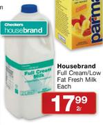 Housebrand Full Cream/Low Fat Fresh Milk-2Ltr