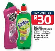  Sunlight Dishwashing Liquid-750ml And Handy Andy All Purpose Cream-750ml 