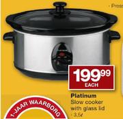 Platinum 3.5L Slow Cooker With Glass Lid