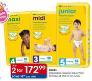 Clicks Disposable Nappies 2x50 Maxi, 2x58 Midi Or 2x42 Junior